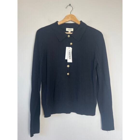 NWT L'agence Sterling Jewel Button Front Collar Sweater Black Size: Large - Picture 2 of 8